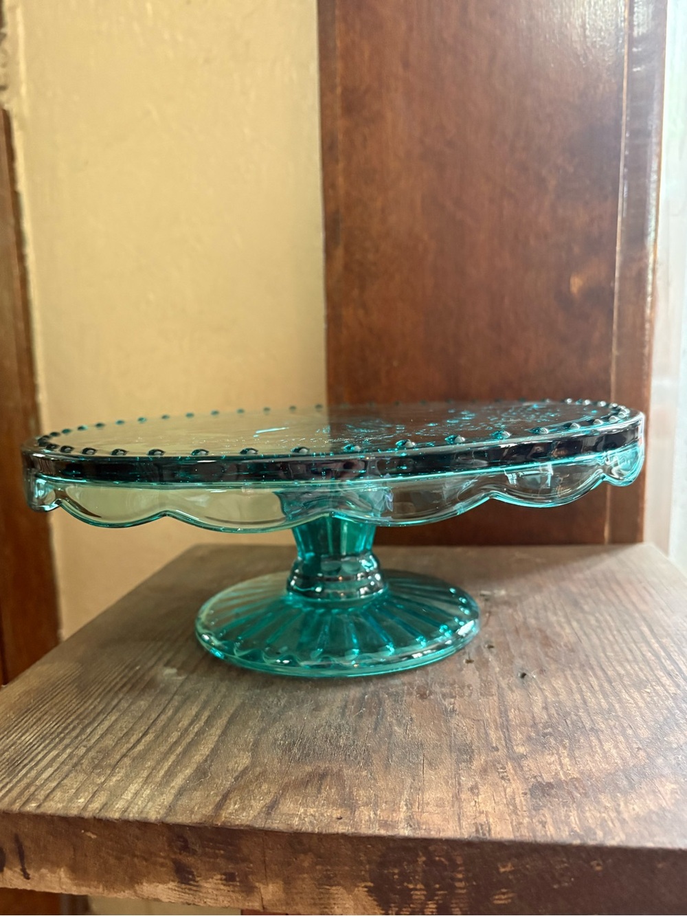 The Pioneer Woman Cassie Teal Embossed Glass Cake Stand 10.25”